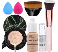 Mushroom Head Air Cushion Cc Crème Fondation,Phoera Fond De Teint Couvrant Et Face Primer Liquide Couverture Complète Foundation Correcteur,Pinceaux Fond De Teint (105 Sand + 05 Sand Cc)