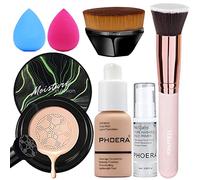 Mushroom Head Air Cushion CC Crème Fondation,PHOERA Fond de Teint Couvrant Et Face Primer Liquide Couverture Complète Foundation Correcteur,Pinceaux Fond de Teint (105 Sand + 05 Sand CC)