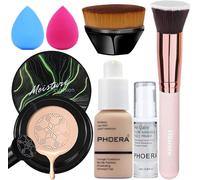 Mushroom Head Air Cushion Cc Crème Fondation,Phoera Fond De Teint Couvrant Et Face Primer Liquide Couverture Complète Foundation Correcteur,Pinceaux Fond De Teint (105 Sand + 05 Sand Cc)