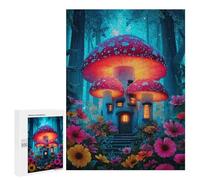 Mushroom House in Fantasy Forest Puzzle 1000 Pièces Educa Jouet en Bois Cadeau Unique Décoration Intérieure Jeu Éducatif Challenge Toy Adultes Et Enfants À Partir De 14 Ans 500 PCS