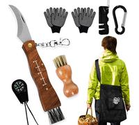 Mushroom Knife With Brush,Mushroom Picking Bag,Compass,Knife Sharpener,2 Gloves,Folding Mushroom Knife With Boar Bristle Brush
