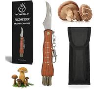 Mushroom Knife With Brush Ruler Nylon Pouch,Professional Folding Knife Sharp Mycological Knife Stainless Steel Blade Pocket Knife Wooden Handle Quality Outdoor Knife