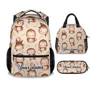 Mushroom068 Monkey Sac à dos d'école pour enfants, sac à dos blanc de 40,6 cm pour filles et garçons, dessin animé, durable, léger, grande capacité pour voyage, Style 3-3, Taille unique, Sacs à dos