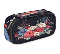 Mushroom068 Trousse à crayons pour filles et garçons - Motif floral coloré - Trousse à crayons avec fermeture éclair en cuir synthétique - Organiseur à crayons d'école - Trousse à marqueurs, Noir 444,