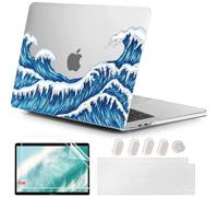 MUSHUI 4 en 1 Ultra-Mince Coque pour Macbook Air 13.6 Pouces M4 M3 M2 2022 2024 2025 Modèle A3240 A3113 A2681, Étui de Rigide Plastique & Protège Clavier pour MacBook Air 13 M4, Grande Vague 29