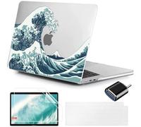 MUSHUI 4 en 1 Ultra-Mince Coque pour Macbook Air 13.6 Pouces M4 M3 M2 2022 2024 2025 Modèle A3240 A3113 A2681, Étui de Rigide Plastique & Protège Clavier pour MacBook Air 13 M4, Grande Vague 4