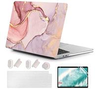 MUSHUI 4 en 1 Ultra-Mince Coque pour Macbook Air 13.6 Pouces M4 M3 M2 2022 2024 2025 Modèle A3240 A3113 A2681, Étui de Rigide Plastique & Protège Clavier pour MacBook Air 13 M4, Marbre Rose 21