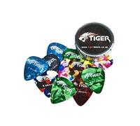 TIGER GAC14 12 médiators de guitare en celluloïd et boîte à piques - différents calibres