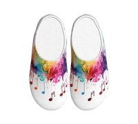 Music Art Chaussons d'intérieur et d'extérieur en flanelle pour femme Motif note de musique Antidérapant Chaud, multicolore, X-Small Men/ Small Women