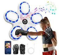 Music Boxing Machine, Machine de Boxe Musicale avec Gants de Boxe, 9 Modes de Vitesse, 9 Modes D'entraînement, Mode de Comptage, Supporte Bluetooth, LED Cible de Boxe Murale pour Enfants (Blanc)