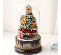 Music Dollhouse Rotating Cabin Diy Doll House With Transparent Cover Box For Children Gift