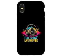 Music Headphones DJ Feel The Beat Live The Vibe Retro Sound Coque pour iPhone X/XS