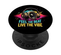 Music Headphones DJ Feel The Beat Live The Vibe Retro Sound PopSockets PopGrip Adhésif