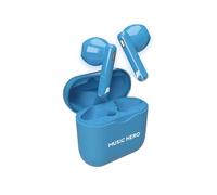 Music Hero cuffiette auricolari Wireless, colorazione Fluo, tecnologia True Wireless Stereo (TWS), custodia di ricarica da 180 mAh, controlli Touch, microfono integrato, Semi in-Ear, blu