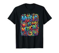 Music is Medicine Motif cœur coloré T-Shirt