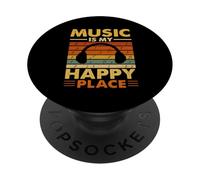 Music is My Happy Place Casque rétro avec Citation PopSockets PopGrip Adhésif