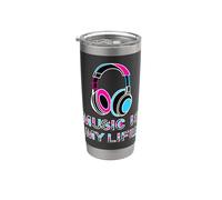 Music Is My Life Casque rétro Néon pour amateurs de musique Gobelet isotherme en acier inoxydable double paroi