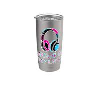 Music Is My Life Casque rétro Néon pour amateurs de musique Gobelet isotherme en acier inoxydable double paroi
