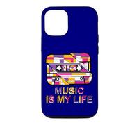 Music is My Life Cassette rétro Motif géométrique Coque pour iPhone 12/12 Pro
