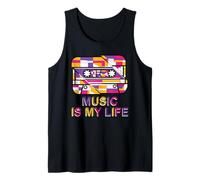 Music is My Life Cassette rétro Motif géométrique Débardeur