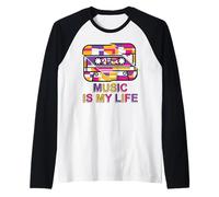 Music is My Life Cassette rétro Motif géométrique Manche Raglan