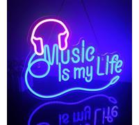 Music Is My Life Neon Sign For Headphones, Dimmable Neon Signs Pink Blue Led For Bedroom, Music Studio, Bar, Club, Music Party Gift
