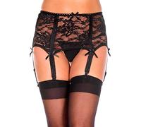 Music Legs Porte Jarretelles en Dentelle Fleurie Noir