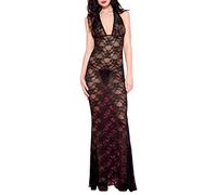 Music Legs Robe Longue en Dentelle Dos Nu Noir