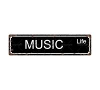 MUSIC LIFE - Plaque en métal vintage, panneau de rue, décoration d'intérieur, décoration murale, décoration de salle de bain, bar, café, garage, 40,6 x 10,2 cm