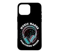 Music Makes Everything Better Retro Glitch Casque Audio Coque pour iPhone 16 Pro Max