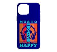 Music Makes Me Happy Casque rétro pour Amateur de Musique Coque pour iPhone 16 Pro Max