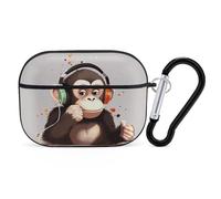 Music Monkey Coque pour AirPods Pro avec anneau porte-clés - Coque rigide en polycarbonate pour AirPods Pro 2e génération pour homme et femme - Facile à ouvrir - Style noir
