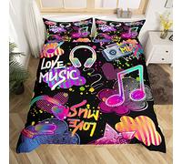 Music Note Housse de Couette big Rock Music Theme Housse de Confort pour Homme bébé Casque Radio Housse de Couette de Luxe en Microfibre Housse de Couette 200x200cm colorés 3 oreillers