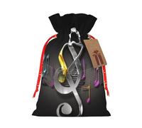 Music Note2 Sac cadeau en toile de jute avec cordon de serrage avec étiquette, pochette en lin réutilisable pour Noël, anniversaire, fête, petit emballage cadeau M