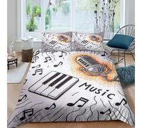 Music notes Housse de Couette Microfibre Hypoallergique 3 pièces Imprimé en 3D Confortable Hand drawn musical theme Parure de Lit avec 2 Taies d'oreiller Super Douce for Garçon Double（200x200cm）