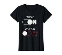 Music on World Off T-Shirt pour Amateurs de Musique, DJ, Musiciens T-Shirt, Femme, Noir, XXL
