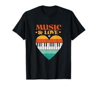 Music Piano Keyboard Heart Retro Sunset Design T-Shirt