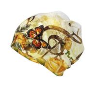 Music Roses Romantique Unisexe Enfants Grand Bonnet tricoté (8-12 ans) - Imprimé intégral - Polyester doux - Double couche de chaleur pour l'extérieur et un usage quotidien