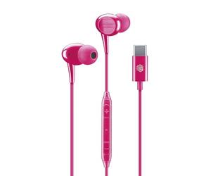 Music Sound - Écouteurs Intra-Auriculaires - Écouteurs filaires avec Microphone - Compatibilité USB-C - Détails métalliques - Couleur Rose