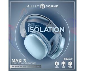 Music Sound MAXI3 Casque sans fil over-ear MAXI3 avec technologie Active Noise Cancelling : une expérience d'écoute immersive et sans distractions, jusqu'à 35 heures d'autonomie. Design moderne, confo