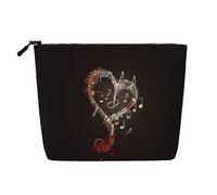 Music Symbols Love Trousse de maquillage multifonction en lin à une seule couche - Sac de rangement cosmétique tendance et pratique, Noir , Taille unique