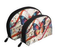 Musica Lot de 2 trousses de maquillage avec imprimé papillon pour femme, blanc, Taille unique, Trousse de maquillage