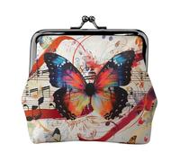 Musica Porte-monnaie pour femme en cuir synthétique avec fermeture à baiser Motif papillon, Noir , Taille unique, Moderne