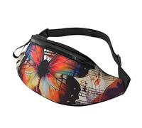 Musica Sac banane imprimé papillon avec prise casque, sac banane personnalisé unisexe pour la course à pied, la randonnée, pour homme et femme, Noir , Taille unique, Sacs à dos Sling