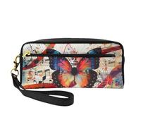 Musica Trousse de maquillage en cuir imprimé papillon avec dragonne pour femme, Noir , Taille unique, Trousse de maquillage