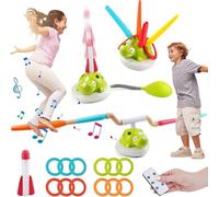 Musical Jump Toss Ring Game Toy, 3 In 1 Musical Garden Jump Sports Toys, Rocket Launcher For Kids, Musical Jump, Ring Toss Game, Outdoor Dinosaur Toys With Remote Control for Boys Girls Ages 3-12-A