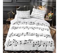 Musical Notation Housse de Couette 3D Imprimé Microfibre Hypoallergique 3 Pièces 2 Taies Super Douce Classical Sheet Music Linge de Lit Résistante Entretien Facile for les Enfants Double（200x200cm）