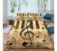 Musical notes Ensemble De Literie 3 Pièces Imprimé en 3D Facile d'entretien Vintage piano design Parure de Lit avec Taie d'oreiller Hypoallergique for Chambre à Coucher Super king（260x220cm）
