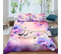 Musical Notes Ensemble De Literie Microfibre 3 pièces Imprimé en 3D Hypoallergique Floral Art Style Linge de Lit avec Fermeture Éclair Douce for Chambre Adulte King（220x240cm）
