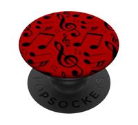 Musical Notes Instrument Key Treble Clef Pentagram Red PopSockets PopGrip Adhésif
